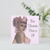 ピンクのディーバ 女性の21歳の誕生日パーティー 招待状 (スタンド正面)