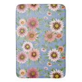 ピンクのデイジーかわいらし花の模様(青) バスマット (正面縦)
