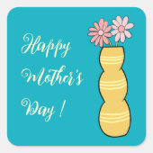 ピンクのデイジーが花瓶の母の日のステッカーに スクエアシール (正面)