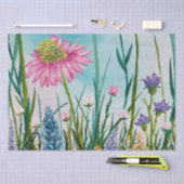 ピンクのデイジーが草原に咲く野草油絵 薄葉紙 (クラフト)