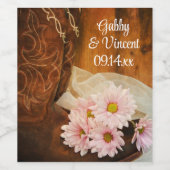 ピンクのデイジーとカウボーイブーツウェスタン結婚ズ ワインラベル (シングルラベル)