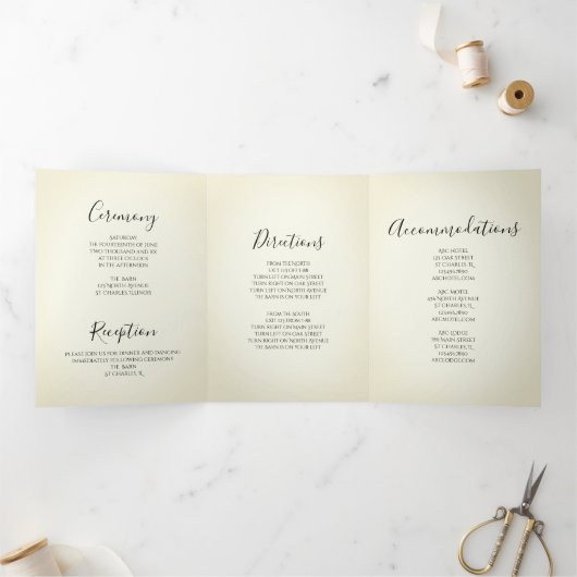 ピンクのデイジーとカウボーイブーツウェスタン結婚ズ 三つ折り招待状 (内部)