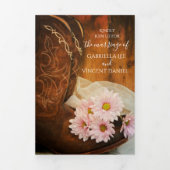 ピンクのデイジーとカウボーイブーツウェスタン結婚ズ 三つ折り招待状 (カバー)