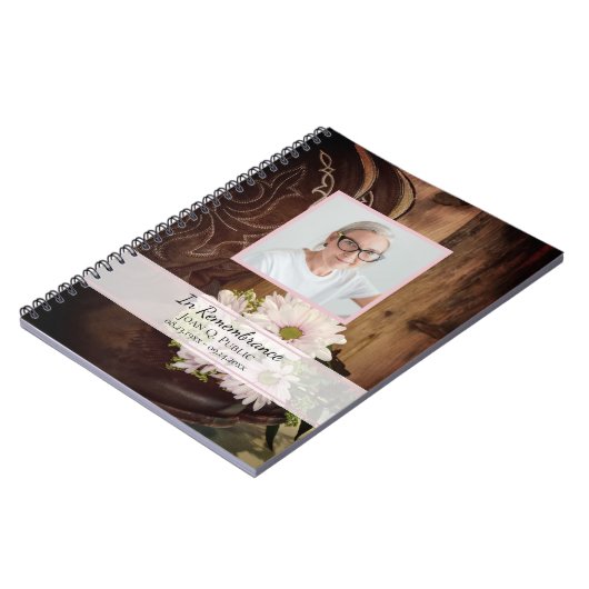 ピンクのデイジーとブーツ葬儀記念ゲストブック ノートブック (左側)