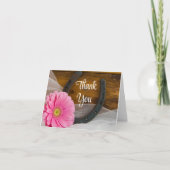 ピンクのデイジーとホースシューウェスタン結婚ズ・サンキュー サンキューカード (正面)