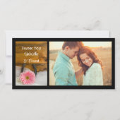 ピンクのデイジーとホースシューウェスタン結婚ズ・サンキュー サンキューカード (正面)