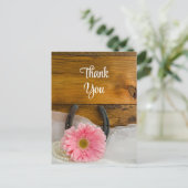 ピンクのデイジーとホースシューウェスタン結婚ズ・サンキュー ポストカード (スタンド正面)