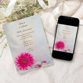 ピンクのデイジーとボタンキンセニェラパーティー 招待状