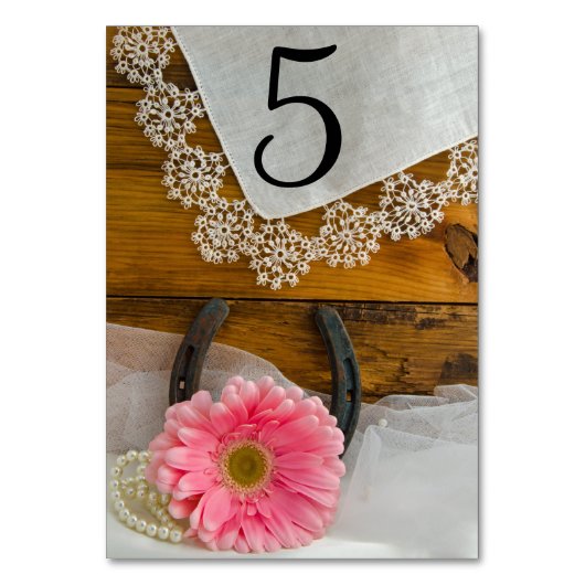 ピンクのデイジーとレース結婚ウェスタンのテーブル番号 テーブルナンバー (正面)