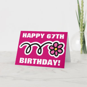 ピンクのデイジーと幸せ67番目の誕生日カード カード