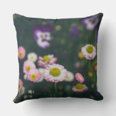 ピンクのデイジーと緑の庭のパンジー クッション (裏面)