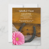 ピンクのデイジーと蹄鉄の結婚式の日付を保存 マグネット招待状 (正面)