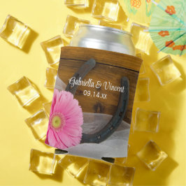 ピンクのデイジーと馬蹄地方の結婚式 缶クーラー