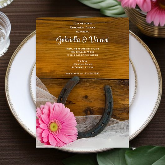 ピンクのデイジーと馬蹄西リハーサルディナー 招待状