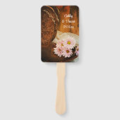 ピンクのデイジーのカウボーイ・ブーツの西部の結婚式プログラム ハンドファン (正面)