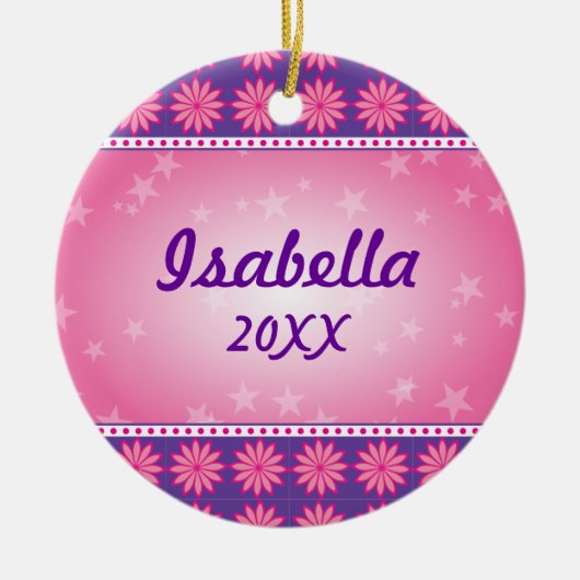 ピンクのデイジーの女の子の写真のオーナメント セラミックオーナメント (正面)