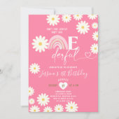 ピンクのデイジーの花は彼女のonederful誕生日ではない 招待状 (正面)