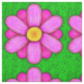ピンクのデイジーの花を緑の美しいパターン ファブリック (見本)