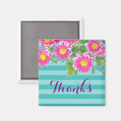 ピンクのデイジーの花ストライプターコイズ感謝してい" マグネット (正面/裏面)
