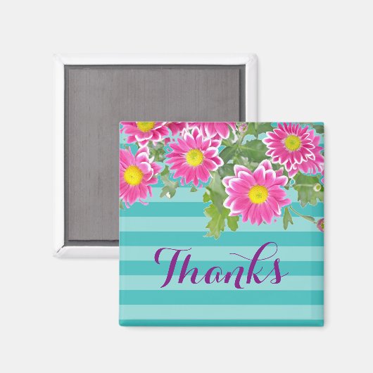 ピンクのデイジーの花ストライプターコイズ感謝してい" マグネット (正面/裏面)