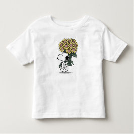 ピンクのデイジーの花 スヌーピー ピーナッツ トドラーTシャツ