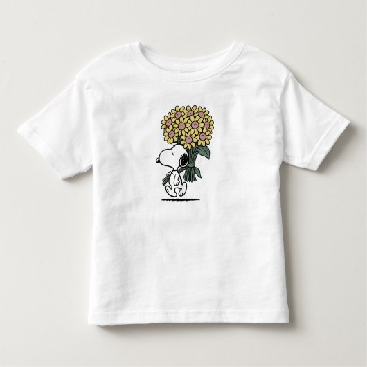 ピンクのデイジーの花 スヌーピー ピーナッツ トドラーTシャツ (正面)