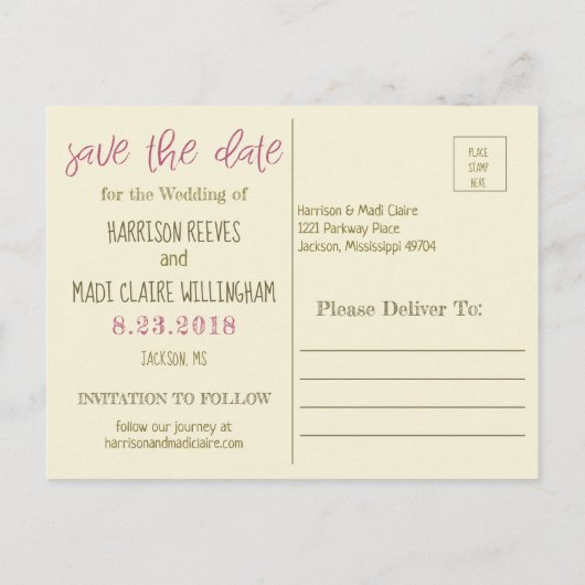 ピンクのデイジーは日付カードを保存ロマンチックな花 案内ポストカード (裏面)