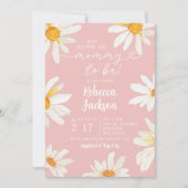 ピンクのデイジーひまわりママに赤ちゃんシャワー 招待状 (正面)