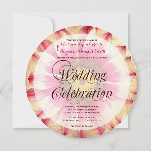 ピンクのデイジーを手に入れる結婚式 招待状 (裏面)