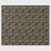 ピンクのデイジーを持つグリーンカエル ラッピングペーパー (フラット)