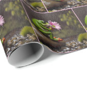 ピンクのデイジーを持つグリーンカエル ラッピングペーパー (ロールコーナー)