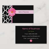 ピンクのデイジーを持つ粋な白黒キリン 名刺 (正面/裏面)