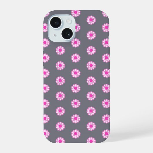 ピンクのデイジーイラスト iPhone 15ケース (裏面)