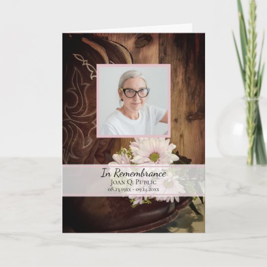 ピンクのデイジーカウボーイブーツウェスタン葬儀サービス プログラム (正面)