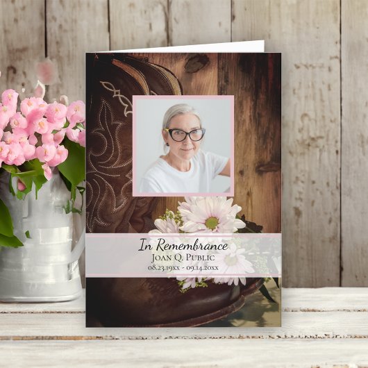 ピンクのデイジーカウボーイブーツウェスタン葬儀サービス プログラム