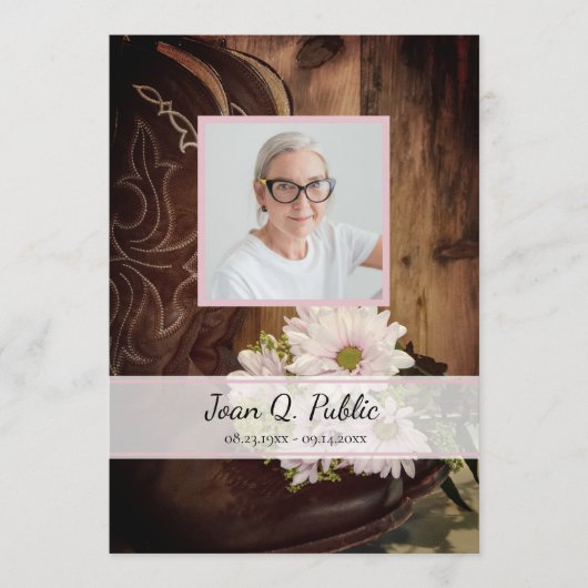 ピンクのデイジーカウボーイブーツウェスタン葬儀サービス プログラム (正面)