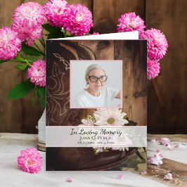 ピンクのデイジーカウボーイブーツウェスタン葬儀悔やみや弔慰 サンキューカード