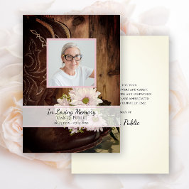 ピンクのデイジーカウボーイブーツ葬儀記念悔やみや弔慰 サンキューカード