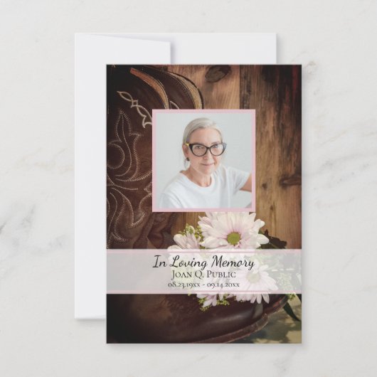 ピンクのデイジーカウボーイブーツ葬儀記念悔やみや弔慰 サンキューカード (正面)