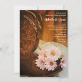 ピンクのデイジーカウボーイ結婚ブーツのリハーサルディナー 招待状 (正面)