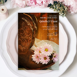 ピンクのデイジーカウボーイ結婚ブーツのリハーサルディナー 招待状