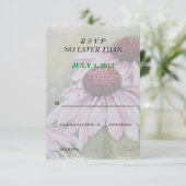 ピンクのデイジーカスタマイズ可能なRSVPカード 出欠カード (スタンド正面)