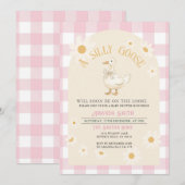 ピンクのデイジーガール ゴース ベビーシャワー 招待状 (正面/裏面)