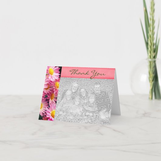 ピンクのデイジーサンキューフォトカード サンキューカード (正面)