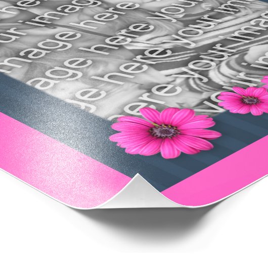 ピンクのデイジーストライプのフレームテンプレート フォトプリント (角)