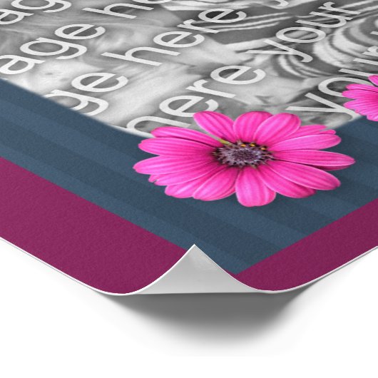 ピンクのデイジーストライプフレーム独自の写真を作成 ポスター (角)