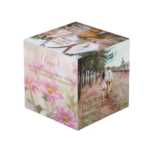 ピンクのデイジーフォトキューブロマンチックな花 フォトキューブ (裏面アングル)