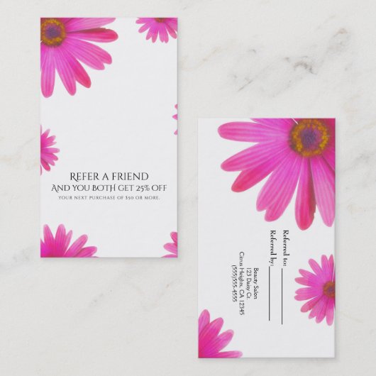 ピンクのデイジーフローラエレガントデイジーフレンド参照 紹介カード (正面/裏面)
