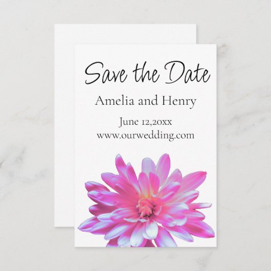 ピンクのデイジーフローラピンクの花 – 日付を保存 セーブザデート (正面/裏面)