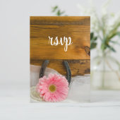 ピンクのデイジーホースシューカントリーウェスタンウェディングレsvp 出欠カード (スタンド正面)
